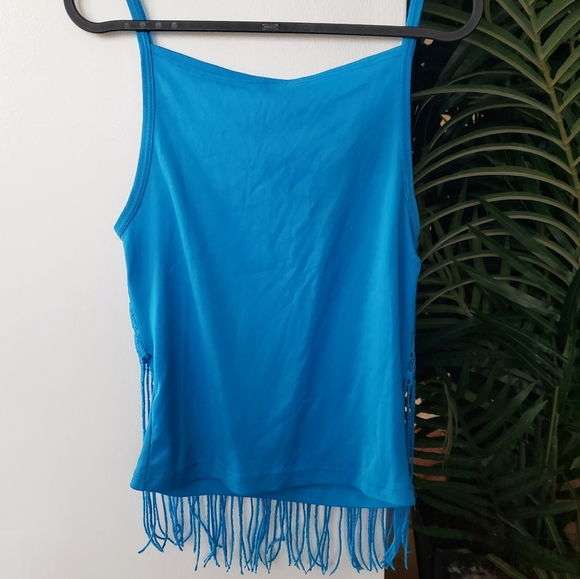 Fun blue Cami /w fringe - Picture 2 of 4